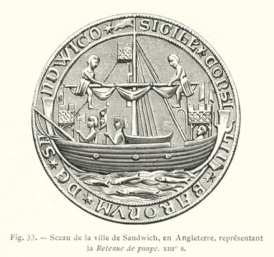 Sandwichin kaupungin sinetti Englannissa, joka kuvaa Stern Retentionia, 1200-luku (kaiverrus) tekijältä French School