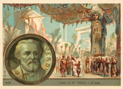 Kohtaus Giuseppe Verdin oopperasta Aida (chromolitho) tekijältä French School