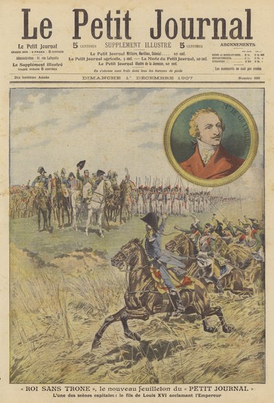 Kohtaus "King Without a Throne" -lehden uudesta sarjasta Le Petit Journalissa (värilitho) tekijältä French School