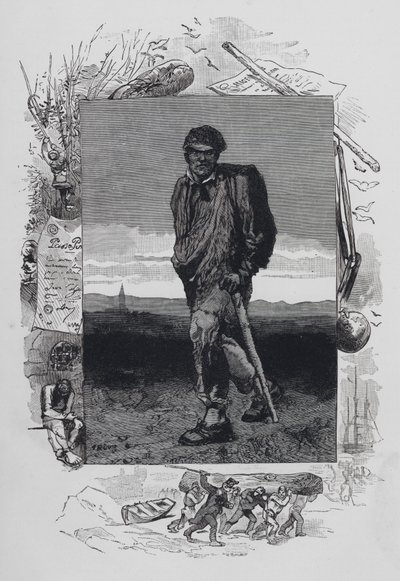 Kohtaus Les Miserablesista, Victor Hugo: Jean Valjean (kaiverrus) tekijältä French School