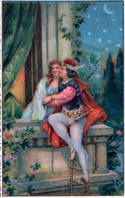 Kohtaus Shakespearen teoksesta "Romeo ja Julia", 3. näytös, kohtaus 5 : rakastavaiset parvekkeella. tekijältä French School