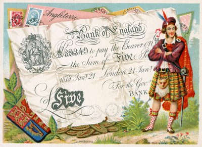 Skotlantilainen sotilas vartioi Bank of Englandin viiden punnan seteliä, 1886-1895 tekijältä French School