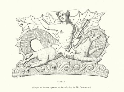 Scylla, antiikin kreikkalainen pronssilaatta (kaiverrus) tekijältä French School