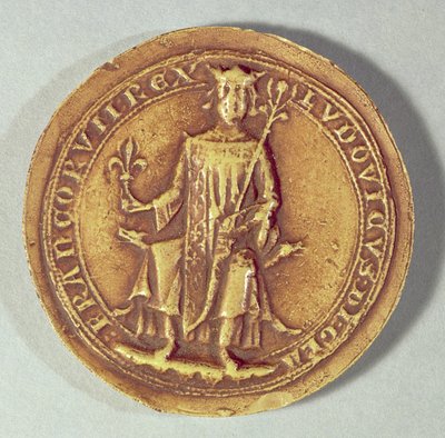 St. Louisin sinetti (1214-70), jolla on valtikka ja fleur de lys, n. 1252 tekijältä French School