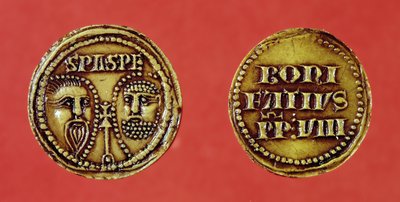 Sinetti Pyhän Paavalin ja Pietarin päillä, paavi Bonifatius VIII:n bullasta, recto ja verso, 1295 (vaha) tekijältä French School
