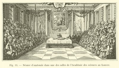 Anatomian istunto yhdessä tiedeakatemian huoneista Louvressa tekijältä French School