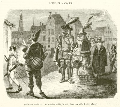 Kuudestoista vuosisata, Aatelisperhe illalla eräässä kaupungissa Alankomaissa (kaiverrus). tekijältä French School