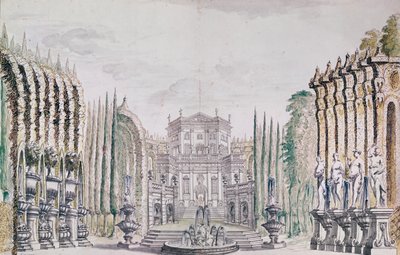 Lavastus palatsin teatteria varten, n. 1660-80 (kynä & muste ja wc paperilla) tekijältä French School
