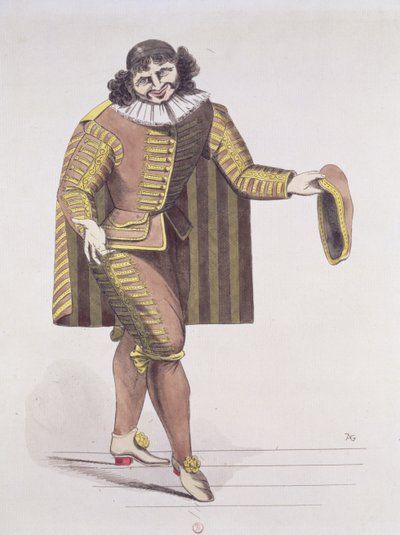 Molieren Sganarelle in LEcole des Maris, ensi-ilta 24. kesäkuuta 1661 Palais-Royal Theatressa, Pariisissa (kynä, muste ja wc paperilla) tekijältä French School