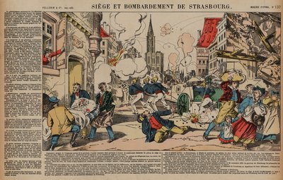 Strasbourgin piiritys ja pommitukset, Ranskan ja Preussin sota, elo-syyskuu 1870 (värillinen kaiverrus) tekijältä French School