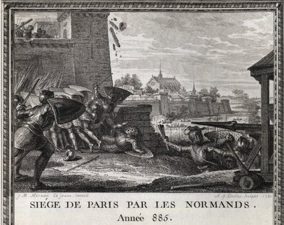 Normanien piiritys Pariisista, vuosi 885. Kaiverrus "Figures de l