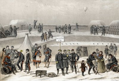 Pariisin piiritys 1870 sodan aikana 1870-1871. Sotilaat valmistavat kaupungin puolustusta: bunkkerissa voi nähdä sotilaan. tekijältä French School
