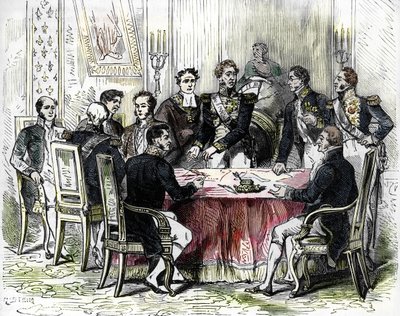 Saint Cloudin määräysten allekirjoitus (värillinen kaiverrus) tekijältä French School