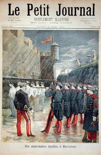 Kuusi anarkistia teloitetaan Barcelonassa, Le Petit Journalin etukansi, 4. kesäkuuta 1894 tekijältä French School