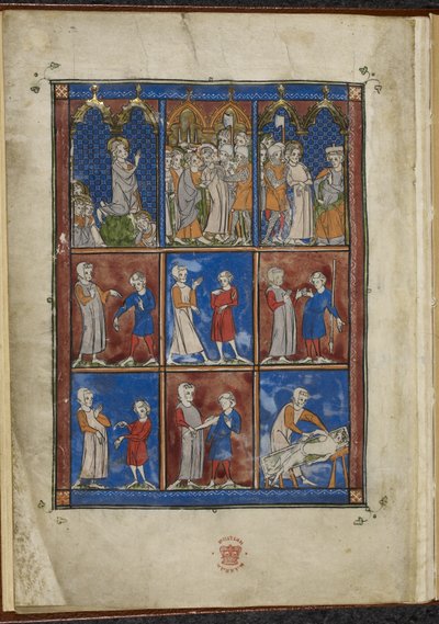 Sloane MS 1977 fol.5v Yhdeksän miniatyyriä, jotka esittävät raamatullisia ja lääketieteellisiä kohtauksia, Chirurgia tekijältä French School