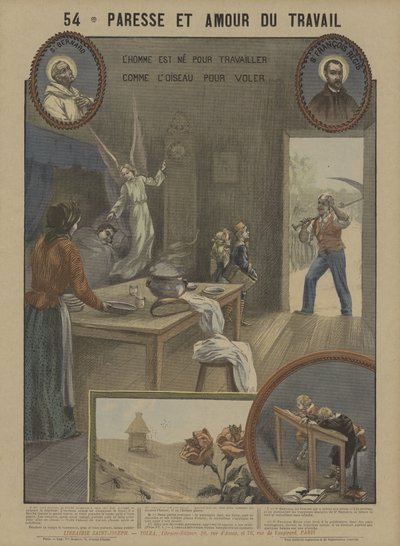 Laiskuus ja ahkeruus (väri litho) tekijältä French School