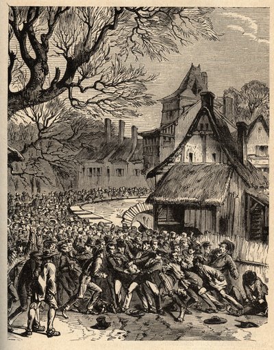 Soule-peli (jalkapallon esi-isä) - (Ranska) - Le jeu de la soule en Basse Normandy (jalkapallon ja rugbyn oletettu esi-isä) - kaiverrus sanalla "" PATRIQUE DE LA FRANCE 6 OSASSA, LUCIEN HUARD - 1800-luvun loppu tekijältä French School