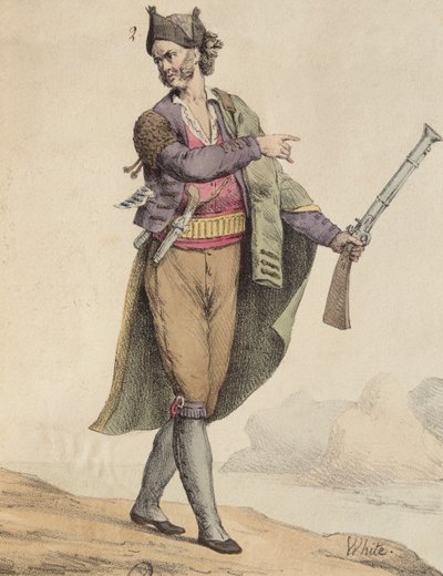 Cádizin alueen espanjalainen salakuljettaja, 1815, kaiverrus Langlume (1800-luku) tekijältä French School