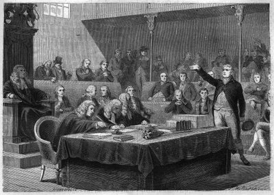 Depute Foxin puhe Englannin parlamentille Ranskan hyökkäyksestä Sveitsiin, marraskuu 1802 - Louis Adolphe Thiersin kaiverrus "Histoire du Consulate et de l