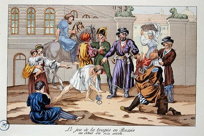 Spinning Top -peli Venäjällä 1800-luvun alussa (värilitho) tekijältä French School