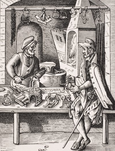 Spur Maker, jäljennös Jost Ammanin (1539-91) puupiirroksesta Paul Lacroix