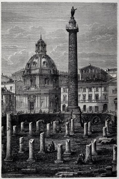 Trajanuksen aukio ja pylväs (Trajane-pylväs) (Colonna Traiana) ja Ulpianuksen basilika (Francis Weyn matka 1864-1868) - Tour du Mondessa 2. viikko 1869 tekijältä French School