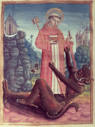 St. Bernard of Menthon (923-1008) Demonin voittaminen, Tuntikirjasta, 1490 tekijältä French School