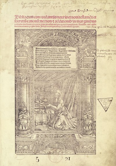 St. Jerome studiolossaan, Raamatun otsikkosivu, paina J. Marion, Lyon, 1521 tekijältä French School