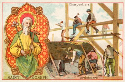 Pyhä Joosef, puuseppien ja kattotyöntekijöiden suojeluspyhimys (chromolitho) tekijältä French School