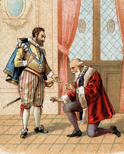 Nouse seisomaan, ystäväni, vihollisesi sanovat, että minä annan sinulle anteeksi, sanoi kuningas Henrik IV Maximilianille Bethunesta (Sullyn herttua) (1559-1641) vuonna 1598, joka oli polvistunut vilkkaan keskustelun jälkeen. tekijältä French School