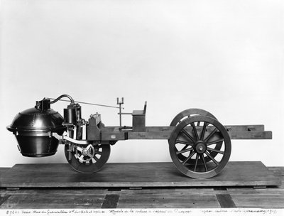 Höyrykäyttöinen auto, jonka keksi Nicolas Joseph Cugnot (1725-1804) tekijältä French School