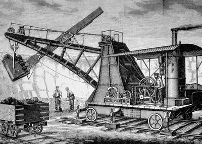 Steam Terrassier of Ruston ja Proctor - "" Album of Sciencessä; maineikkaat tutkijat; Suuria löytöjä””” 1896. tekijältä French School