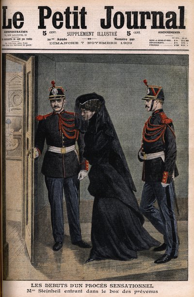Steinheil-tapaus: Marguerite Steinheil (1869-1954) astumassa vastaajien laatikkoon - Le Petit Journal, 7. marraskuuta tekijältä French School