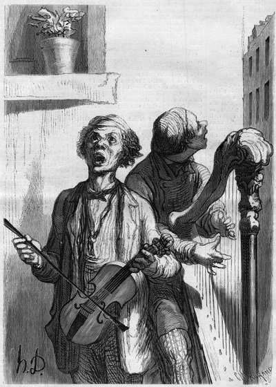 Katulaulajia. Sarjakuva Honore Daumier (1808-1879). Kaiverrus "" Le Monde Illustré" -julkaisussa nro 297, 20. joulukuuta 1862. tekijältä French School