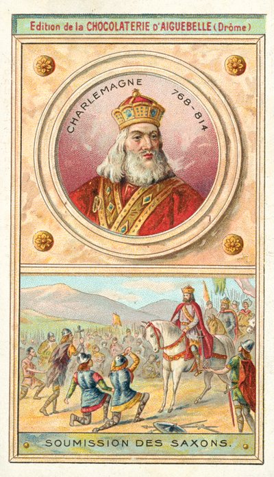Saksien alistuminen Kaarle Suurelle, 785 (chromolitho) tekijältä French School