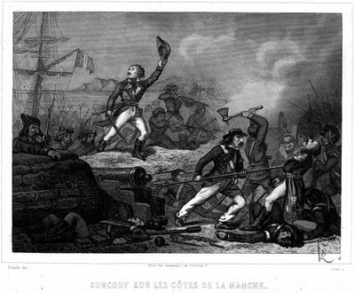 Surcouf kanaalin rannikolla - P. Christionin teoksessa "History of the Pirates and Corsairs of the Ocean and the Välimeren", Paris, D. Cavaillés, toim. tekijältä French School