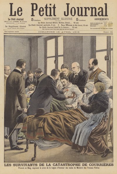 Courrieresin kaivosonnettomuuden selviytyjät (värilitografia) tekijältä French School