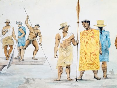 Tahitilaiset päälliköt nousevat Coquilleen, suunnitteli Jules-Louis Lejeune, pohjautuu matkaan maailman ympäri tekijältä French School