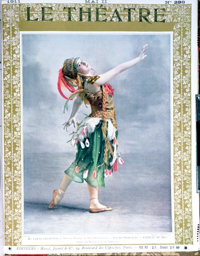 Tamara Platnovna Karsavina (1885-1978) Igor Stravinskyn (1882-1971) Tulilinnuna Le Theater -lehden etukannessa toukokuussa 1911 tekijältä French School