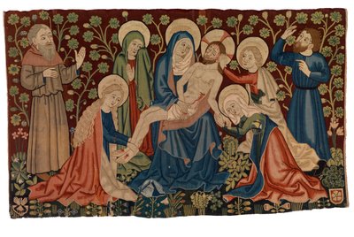 Tapettiantependium, jossa valituslaulu kuolleesta Kristuksesta "Pieta", Strasbourgista, n. 1450-1460 (villaa, silkkiä ja mahdollisesti pellavaa) tekijältä French School