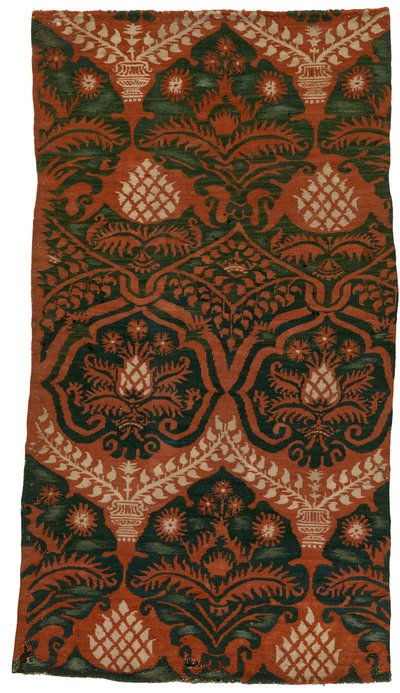 Kuvakudosfragmentti Damask-kuvioisesta kuvakudoksesta, ranskalainen tai saksalainen, valmistettu 1500-luvulta (villa) tekijältä French School