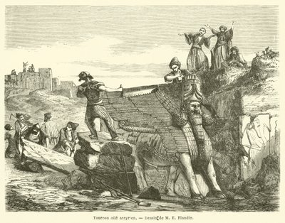 Assyrian siivekäs härkä (kaiverrus) tekijältä French School