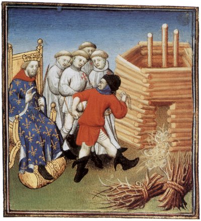 Temppelit teloitetaan Ranskan kuninkaan Philippe IV le Belin katseella vuonna 1310, valaistus tekijältä French School