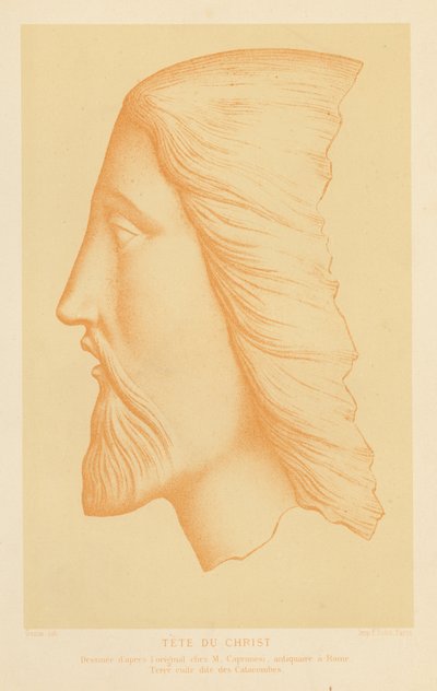 Jeesuksen Kristuksen terrakottapää (chromolitho) tekijältä French School