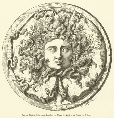 Medusan pää Farnese-kupista Napolin museossa (kaiverrus) tekijältä French School