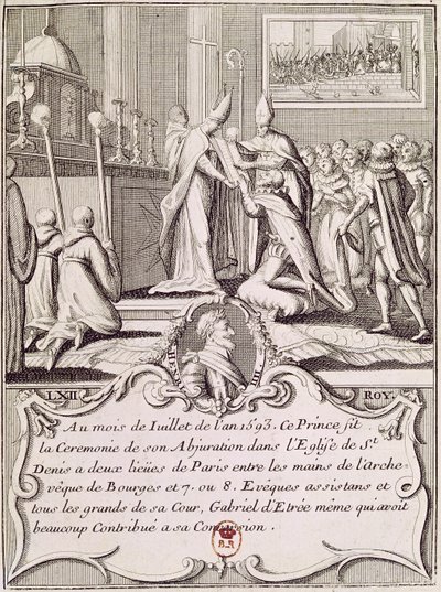 Henri IV:n (1553-1610) vanhurskaus St. Denisissä heinäkuussa 1593 tekijältä French School