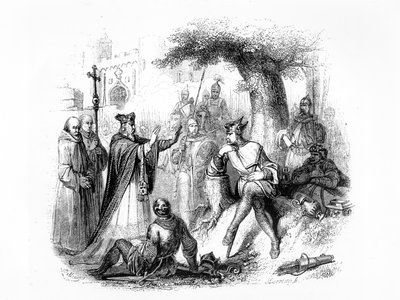 Rouenin arkkipiispa neuvottelemassa Rollo the Vikingin kanssa suojellakseen kaupunkia muiden viikinkien hyökkäyksiltä tekijältä French School