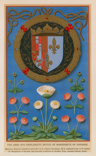 Navarran Margueriten aseet ja symboliset laitteet (chromolitho) tekijältä French School