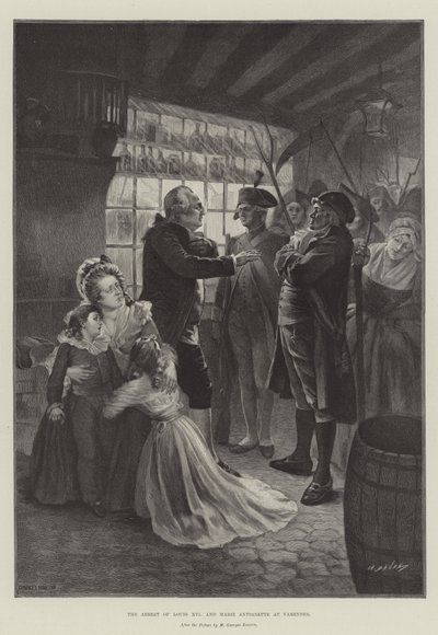 Ludvig XVI:n ja Marie Antoinetten pidätys Varennesissa tekijältä French School