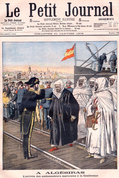 Marokon suurlähettiläiden, mukaan lukien Sidi-Mohammed Torresin saapuminen Algecirasin konferenssiin, "Le Petit Journal" -julkaisusta tammikuu 1906 - Eurooppalaisten valtojen ja Yhdysvaltojen kansainvälinen konferenssi, joka pidettiin keskustelemaan Ranska tekijältä French School